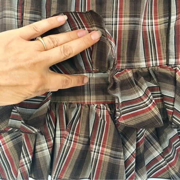 Brown Plaid Western Skirt Size 4 Cowgirl Ruffle hem lined skirt - Picture 4 of 12